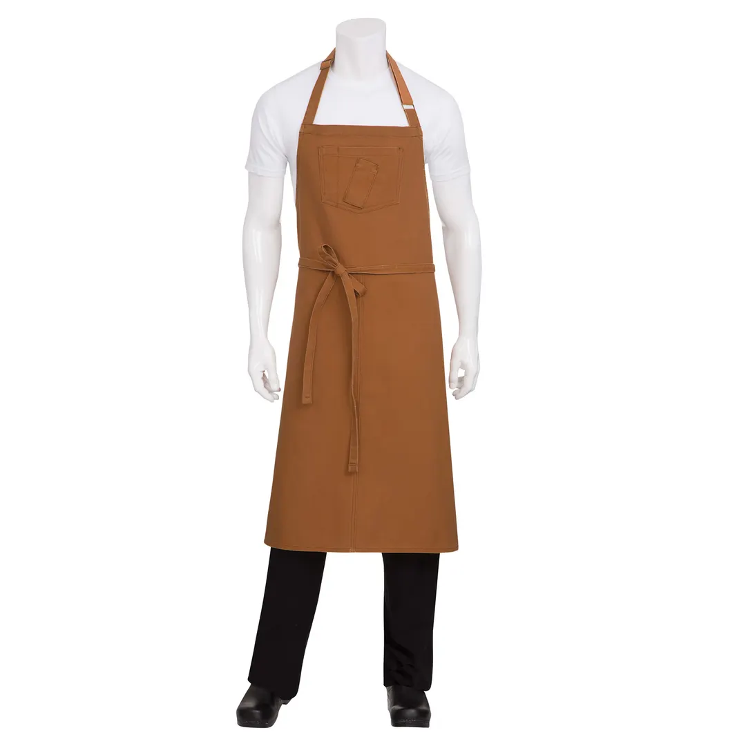 Chef Works ABCKV003-NTM-0 Bib Apron, 40"L x 39"W, Adjustable Neck Buckle, Pocket, Cotton, Nutmeg