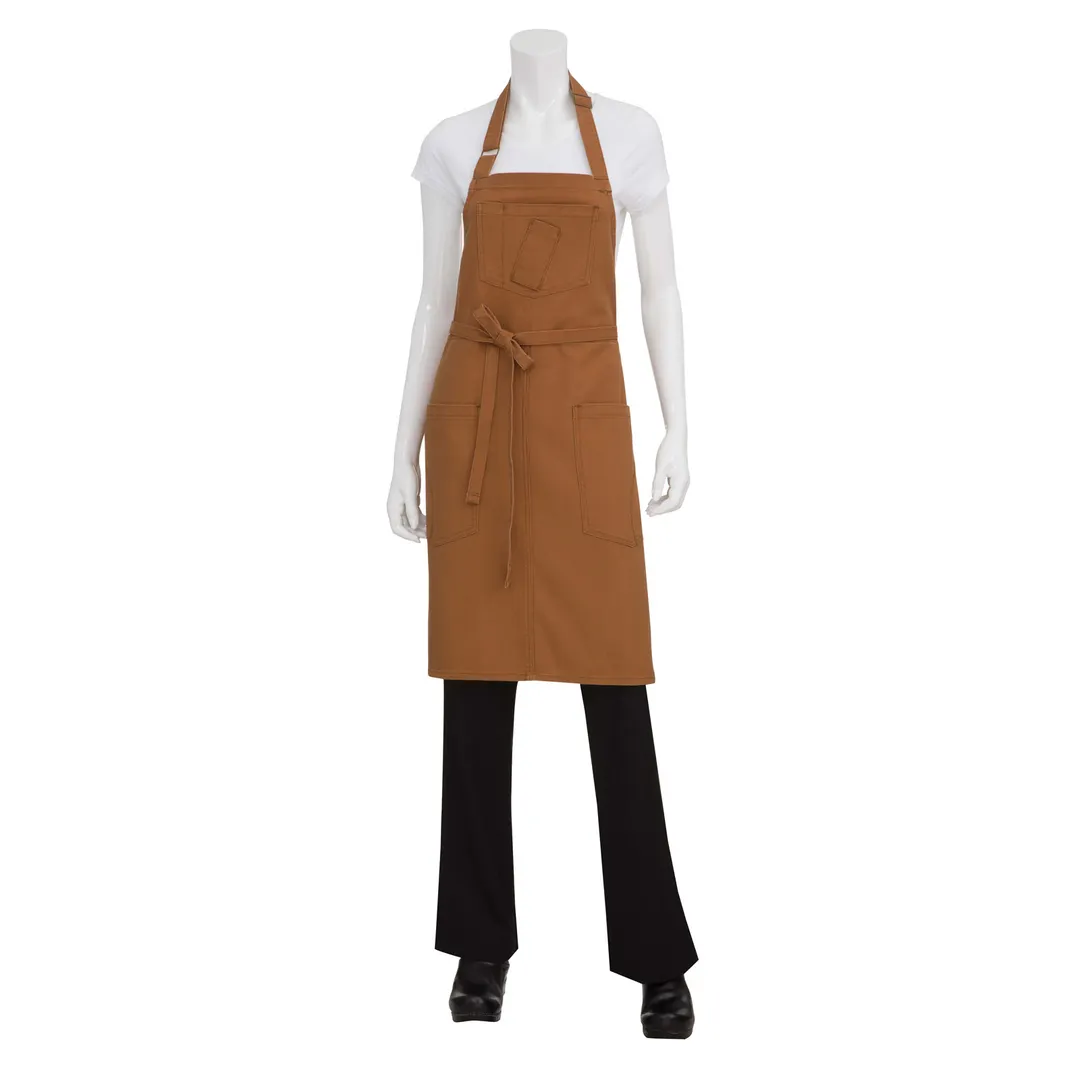 Chef Works ABKV053-NTM-0 Bib Apron, 34"L x 30"W, Neck Buckle, 100% Cotton, Nutmeg Brown