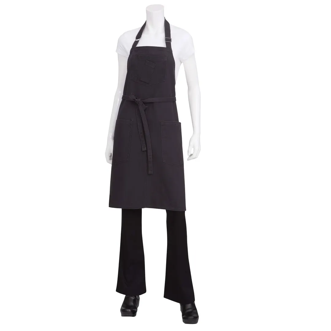 Chef Works ABKV053-SGY-0 Bib Apron, 34"L x 30"W, Neck Buckle, 4 Pocket, 100% Cotton, Gray
