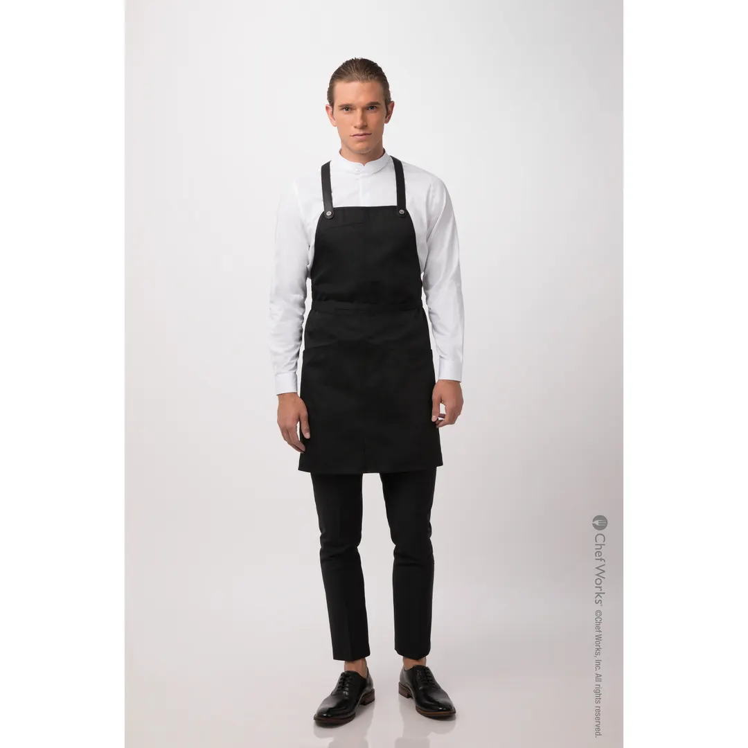 Chef Works ABN01-BLK-0 Largo Bib Apron, 31"L x 38"W, Adjustable Neck Strap, Black, Poly/Cotton