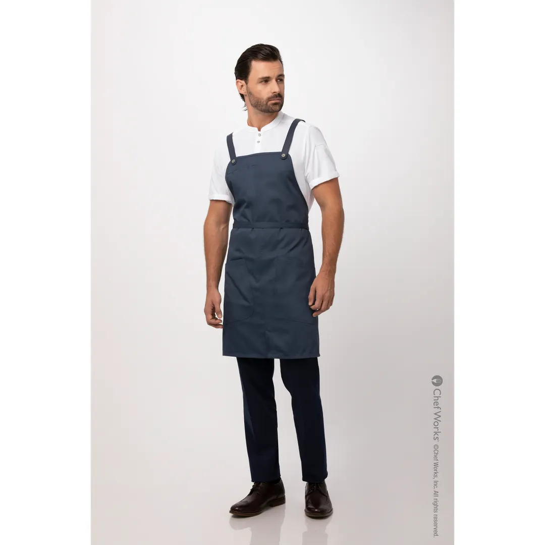 Chef Works ABN01-BLU-0 Largo Bib Apron, 31"L x 38"W, Adjustable Neck Strap, Poly/Cotton, Blue