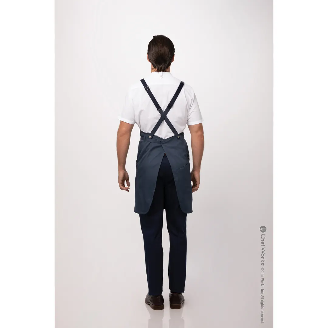 Chef Works ABN01-BLU-0 Largo Bib Apron, 31"L x 38"W, Adjustable Neck Strap, Poly/Cotton, Blue