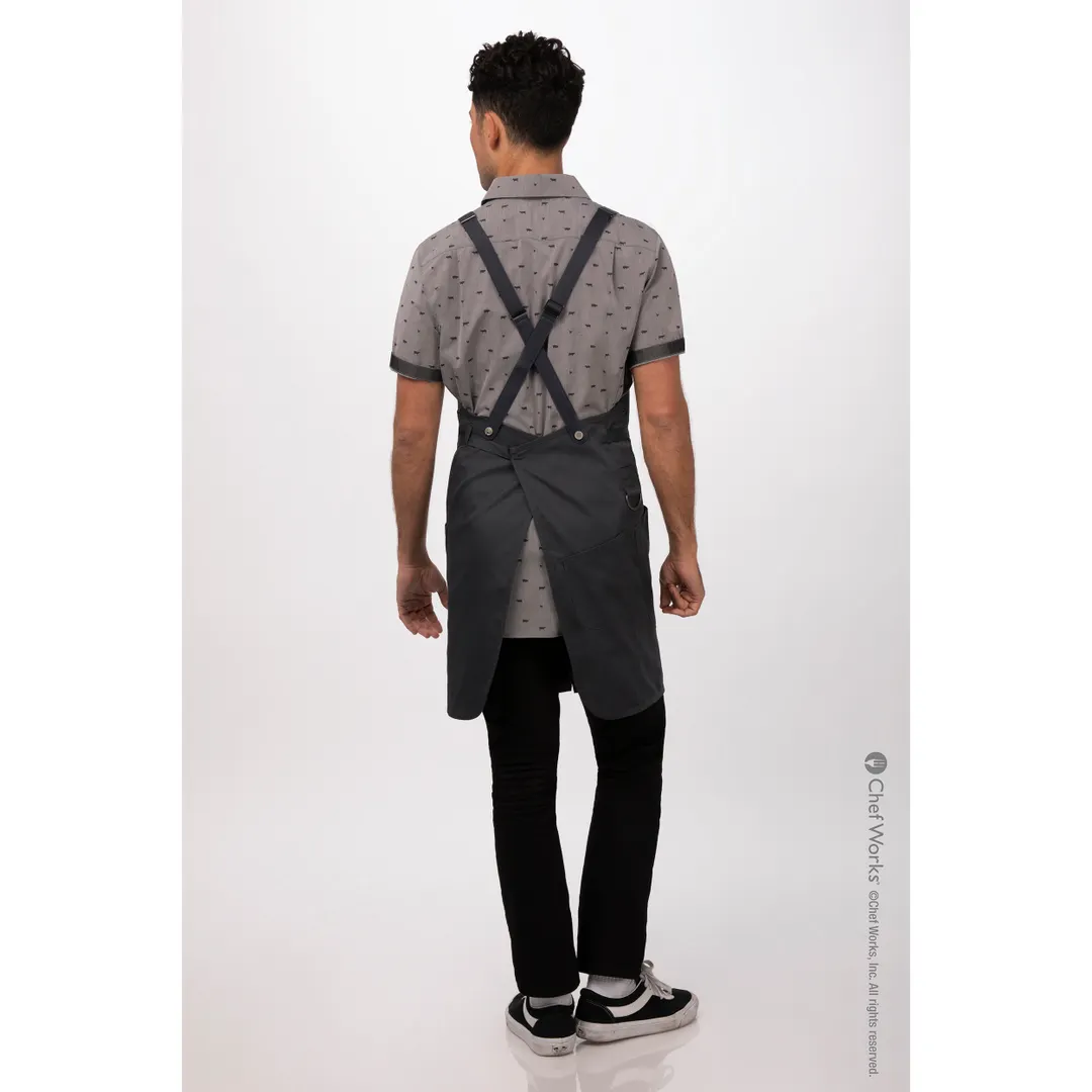 Chef Works ABN01-CHR-0 Largo Bib Apron, 31"L x 38"W, Charcoal, Adjustable Neck Strap, Poly/Cotton