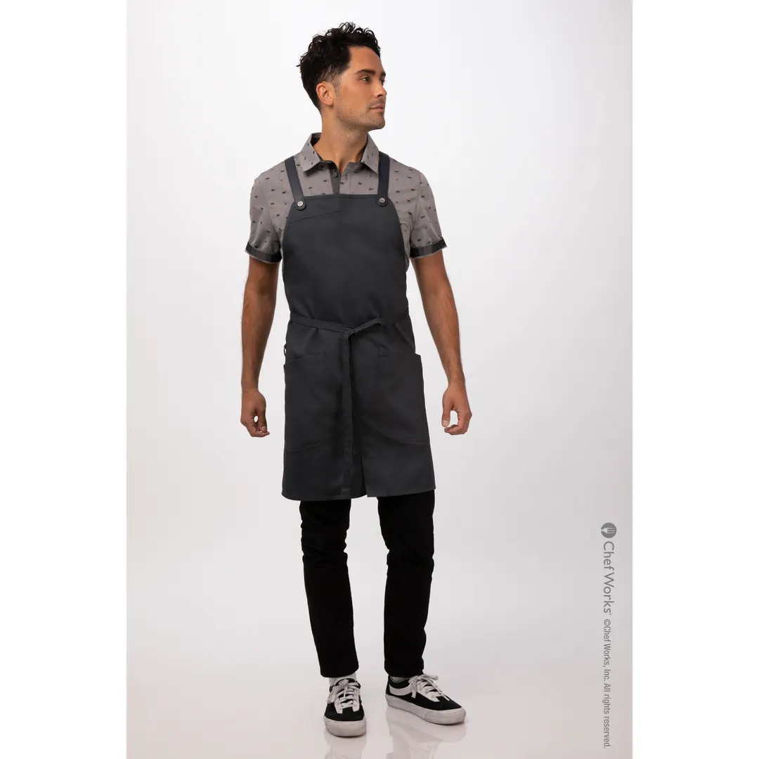 Chef Works ABN01-CHR-0 Largo Bib Apron, 31"L x 38"W, Charcoal, Adjustable Neck Strap, Poly/Cotton