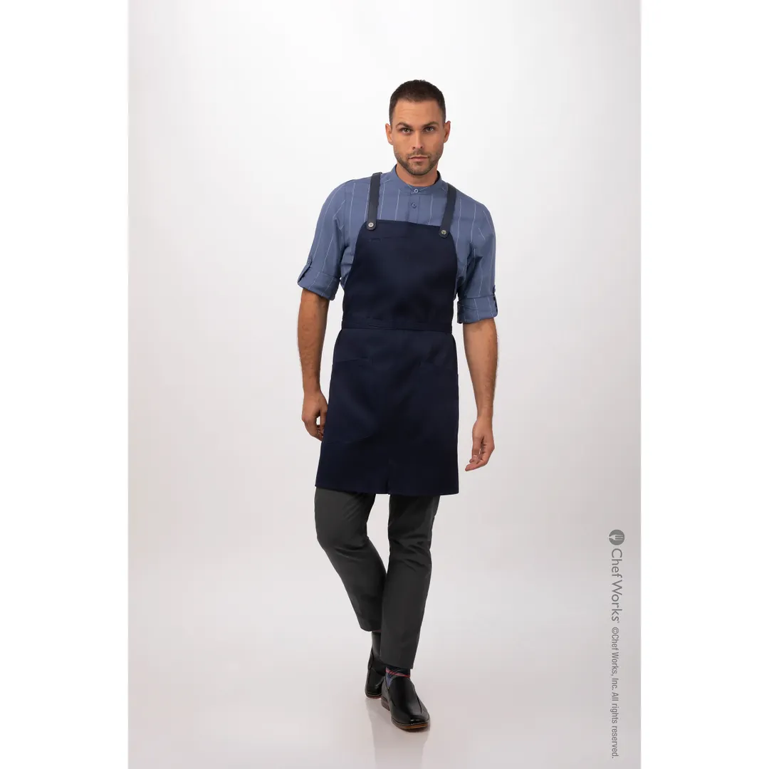 Chef Works ABN01-DNA-0 Largo Bib Apron, 31"L x 38"W, Adjustable Neck Strap, Dark Navy, 65/35 Poly/Cotton