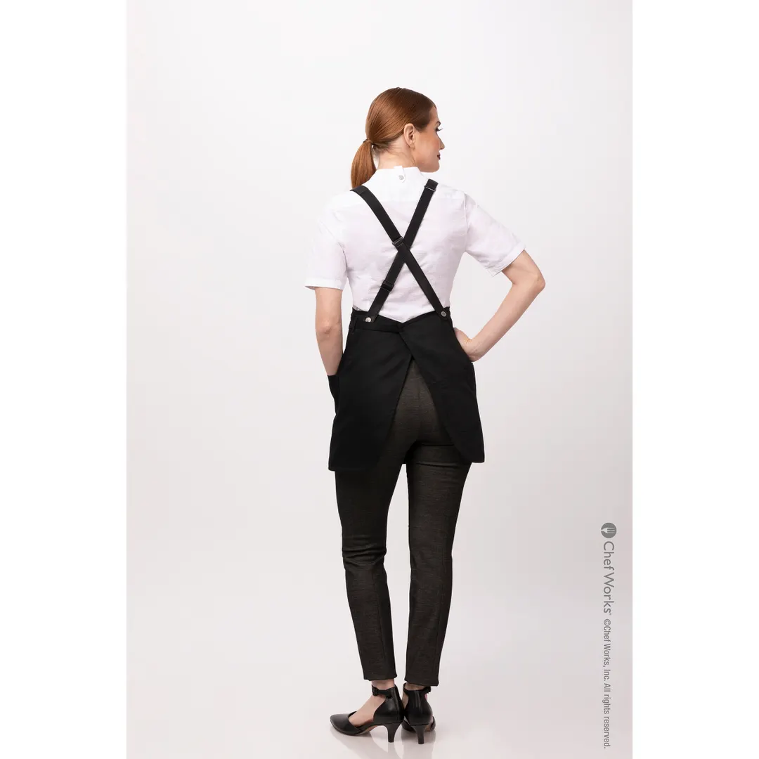 Chef Works ABN01W-BLK-0 Petite Bib Apron, 25"L x 38"W, Neck Strap, Black, 65/35 Poly/Cotton
