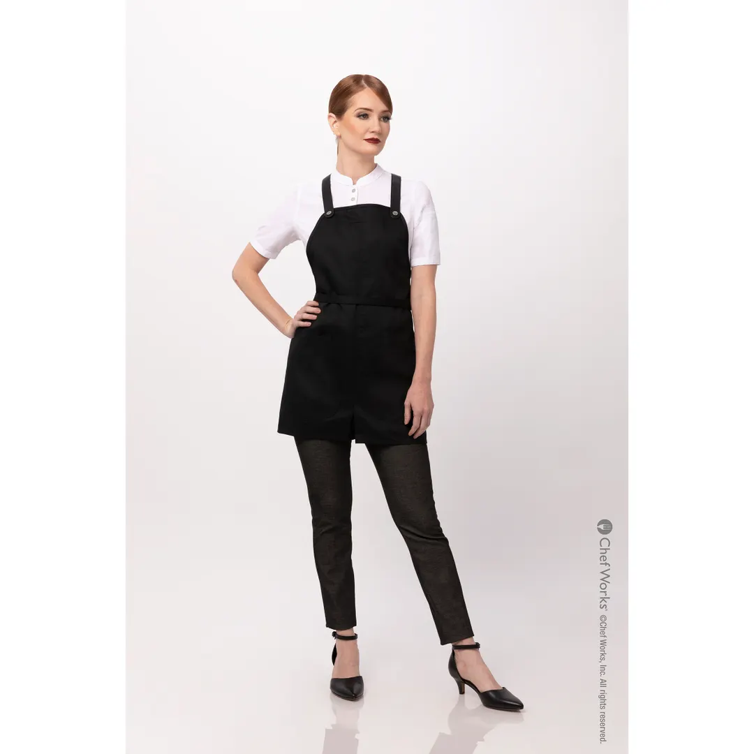 Chef Works ABN01W-BLK-0 Petite Bib Apron, 25"L x 38"W, Neck Strap, Black, 65/35 Poly/Cotton