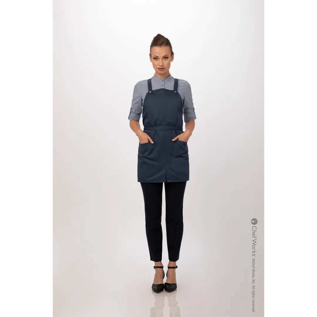 Chef Works ABN01W-BLU-0 Bib Apron, 25"L x 38"W, Adjustable Neck Strap, Poly/Cotton, Blue
