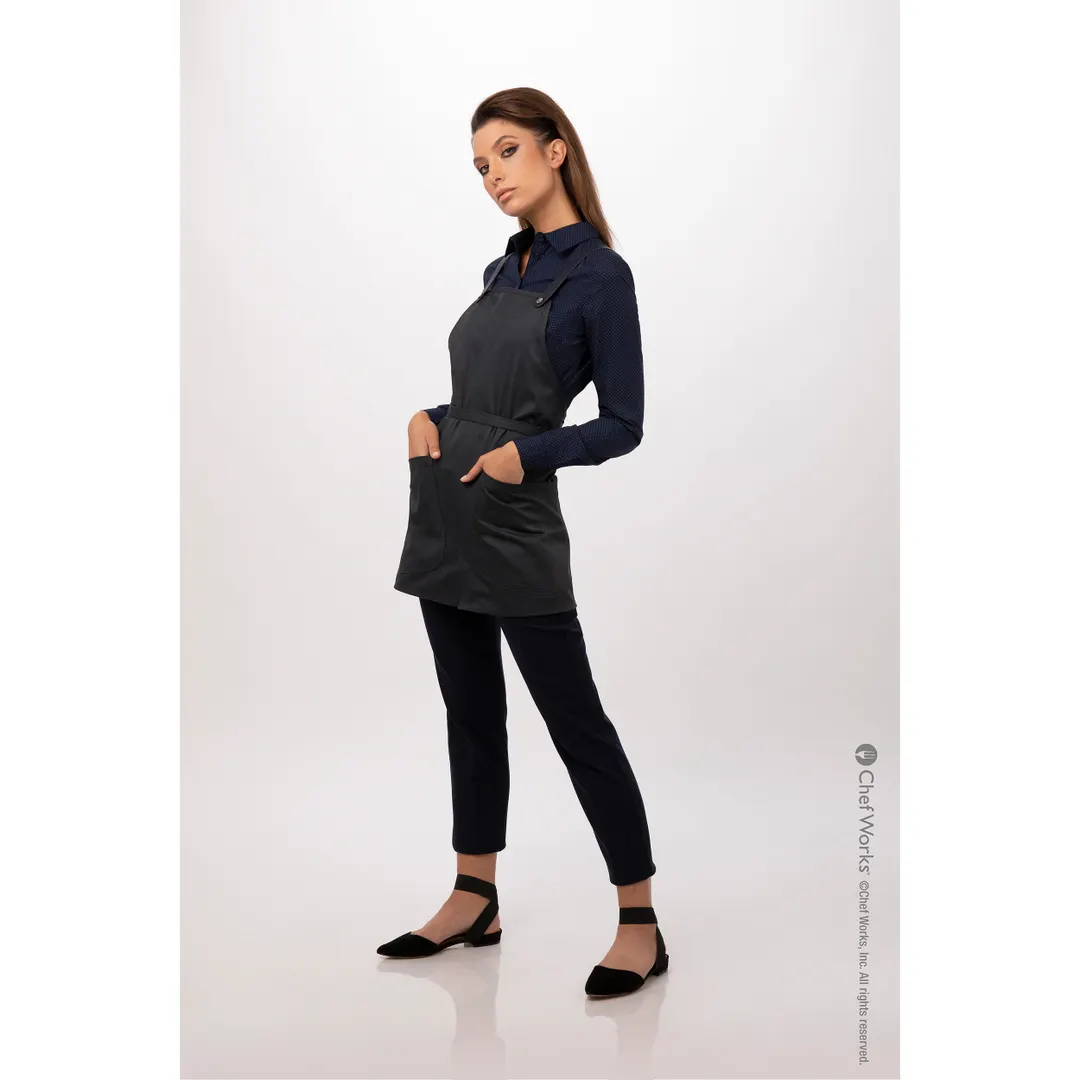 Chef Works ABN01W-CHR-0 Bib Apron, 25"L x 38"W, Charcoal, Adjustable Neck Strap, Poly/Cotton