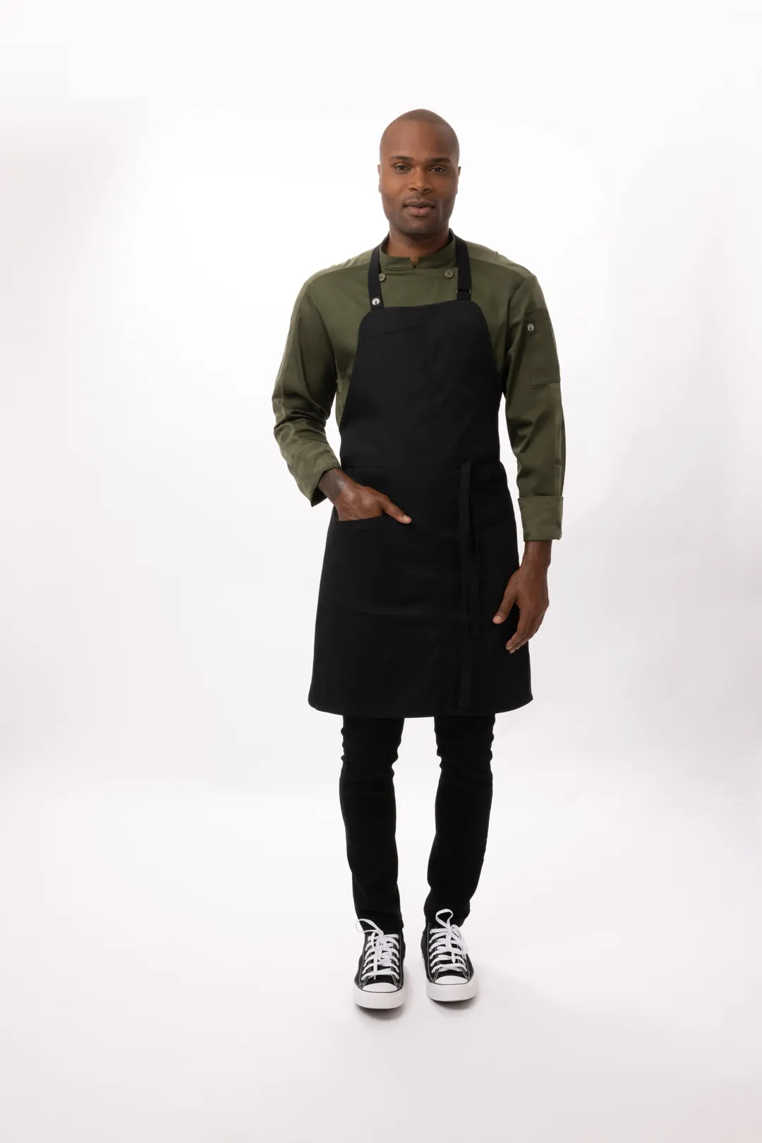 Chef Works ABN05-BLK-0 Brio Bib Apron, 34"L x 33"W, Adjustable Neck Strap, Black, 65/35 Poly/Cotton