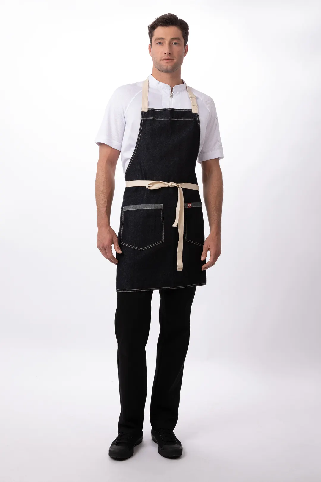 Chef Works ABN06-IBL-0 Bib Apron 31-1/2"L x 32-1/2"W 8.3 oz 2 Hip Pockets Indigo Blue 100% Cotton