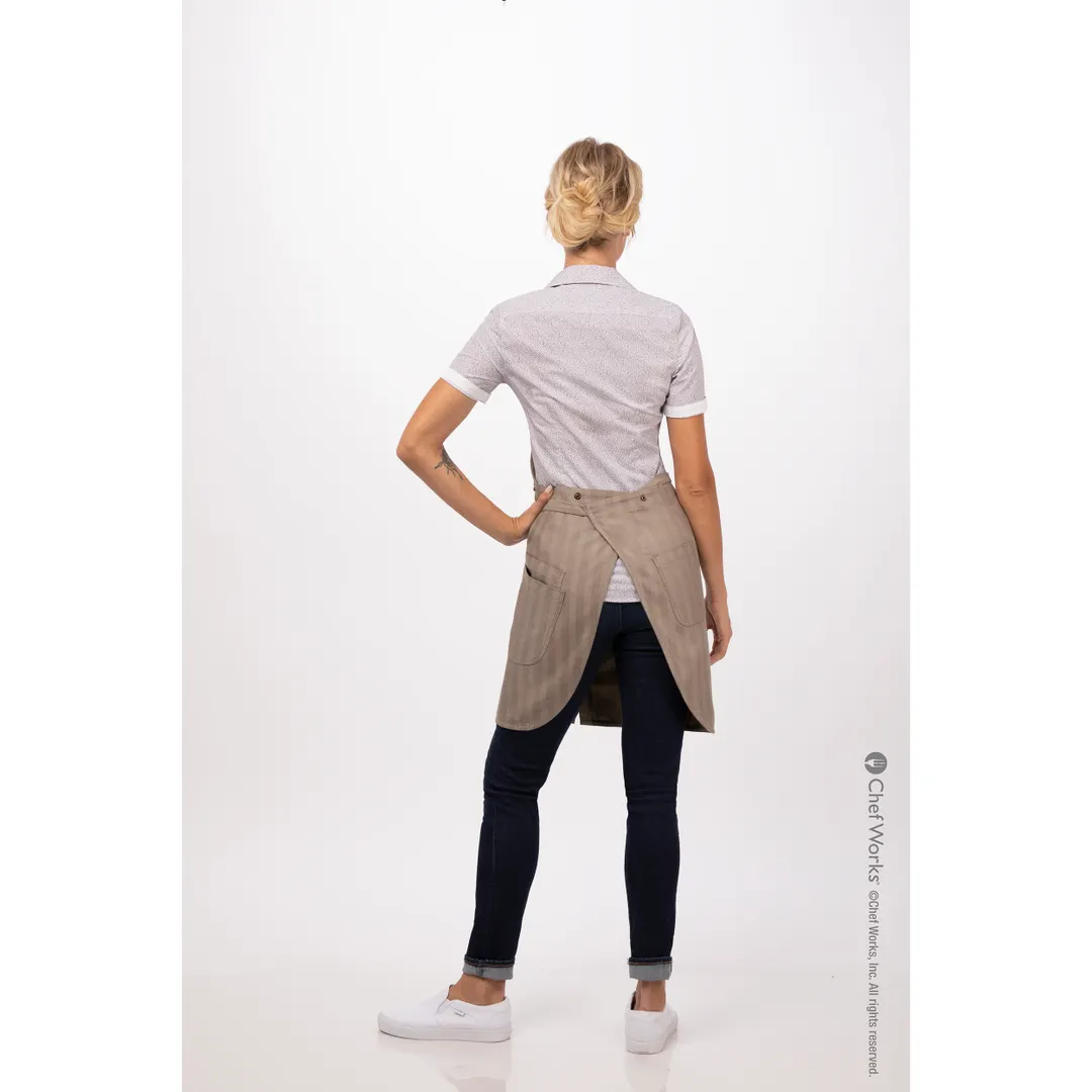 Chef Works ABS02-TAU-0 Seattle Bib Apron, 31"L x 38"W, Adjustable Strap, Pockets, Taupe, Poly/Cotton