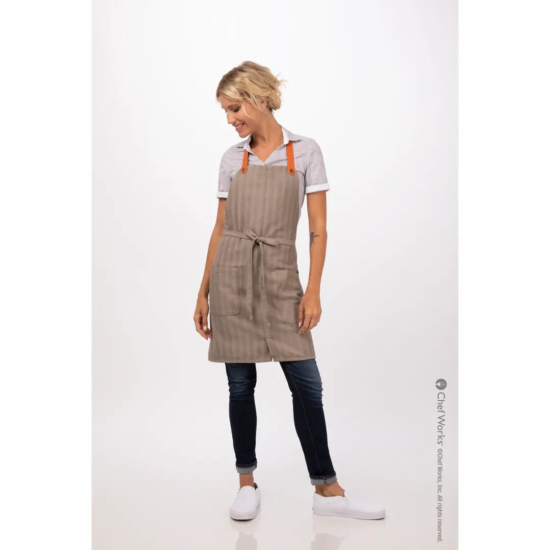Chef Works ABS02-TAU-0 Seattle Bib Apron, 31"L x 38"W, Adjustable Strap, Pockets, Taupe, Poly/Cotton