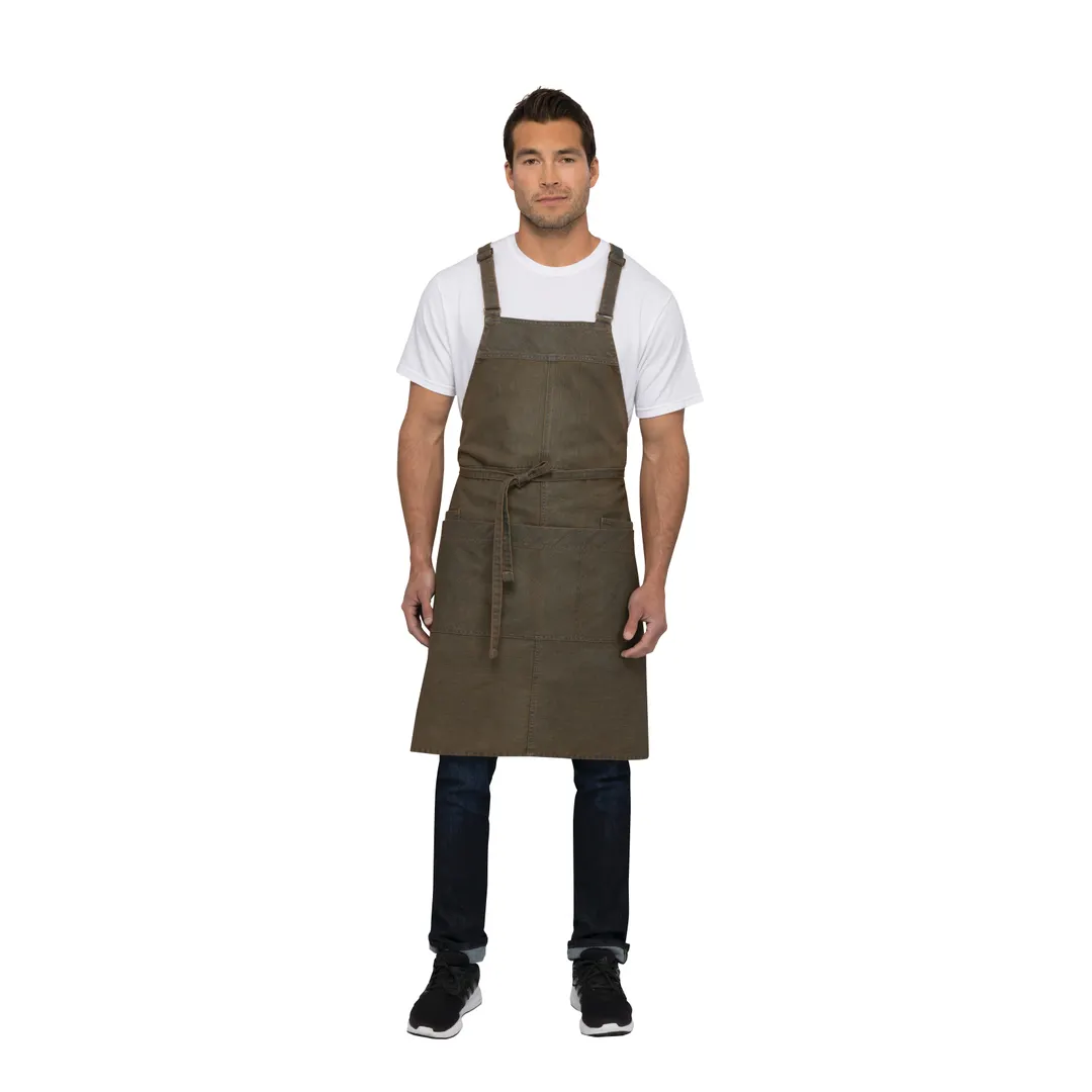 Chef Works ABX01-BTP-0 Bib Apron, 34"L x 30"W, Cross‑Back Ties, 75/25 Cotton/Poly Denim, Blue/Taupe