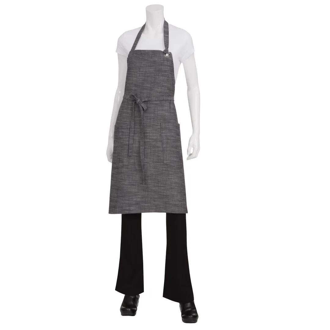 Chef Works ABXX052-BSL-0 Bib Apron, 34"L x 30"W, Neck Strap, Pockets, Denim, Black-Steel Gray