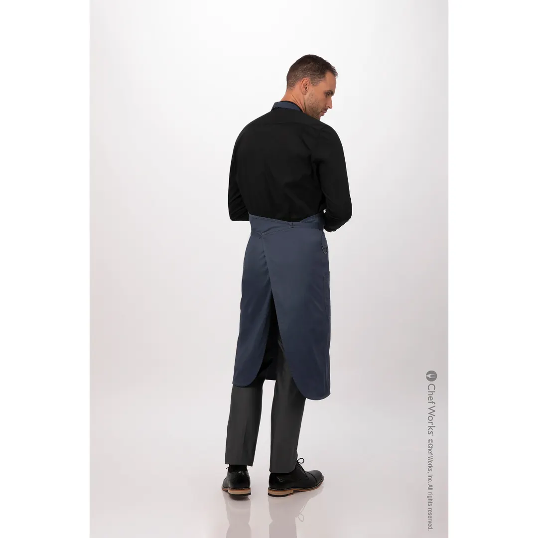 Chef Works ACN01-BLU-0 Bib Apron, 40"L x 43"W, Elastic Neck Strap, Pocket, Blue, 65/35 Poly/Cotton