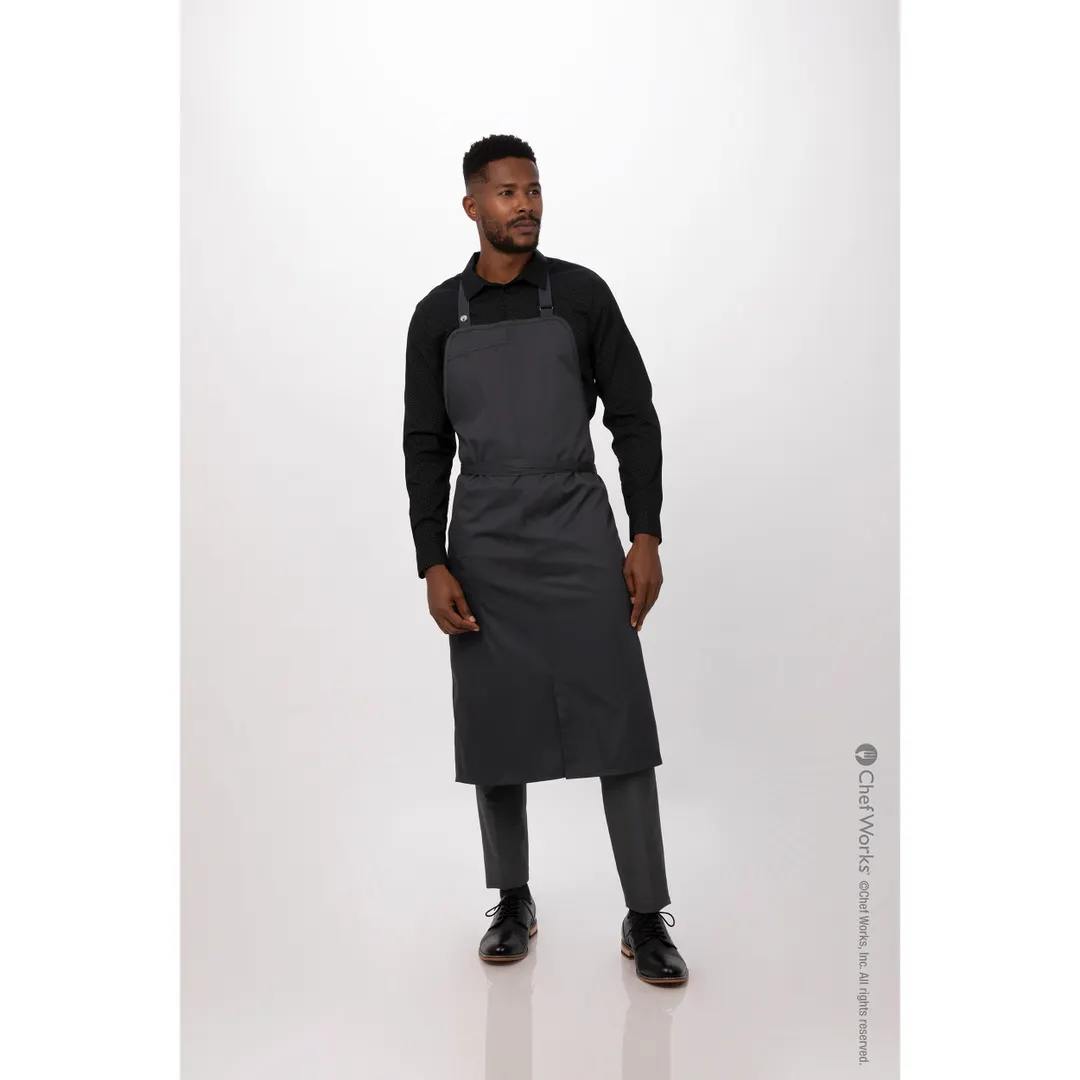 Chef Works ACN01-CHR-0 Bib Apron, 40"L x 43"W, Elastic Neck Strap, Pocket, Charcoal, 65/35 PolyCot