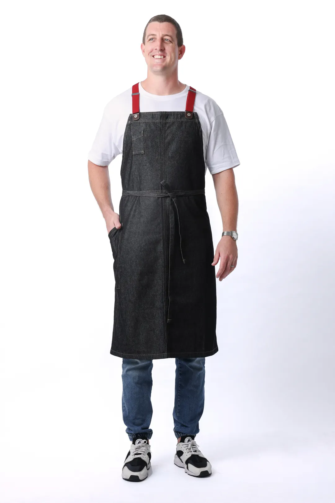 Chef Works ACS01S-BLK-0 Bib Apron, 40.4"L x 39"W, Unisex, 100% Cotton, Black, 2 Pockets
