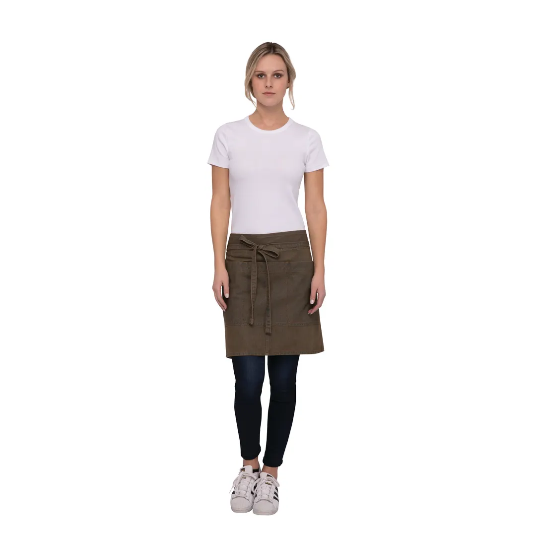 Chef Works AHN01-BTP-0 Waist Apron, 12"L x 23"W Half, 4 Pockets, 75/25 Cotton/Poly Denim, Blue/Taupe