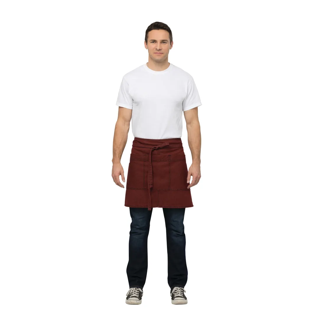 Chef Works AHN01-RNA-0 Waist Apron, 12"L x 23"W, 4 Pockets, Red/Navy, 75/25 Cotton/Poly Denim