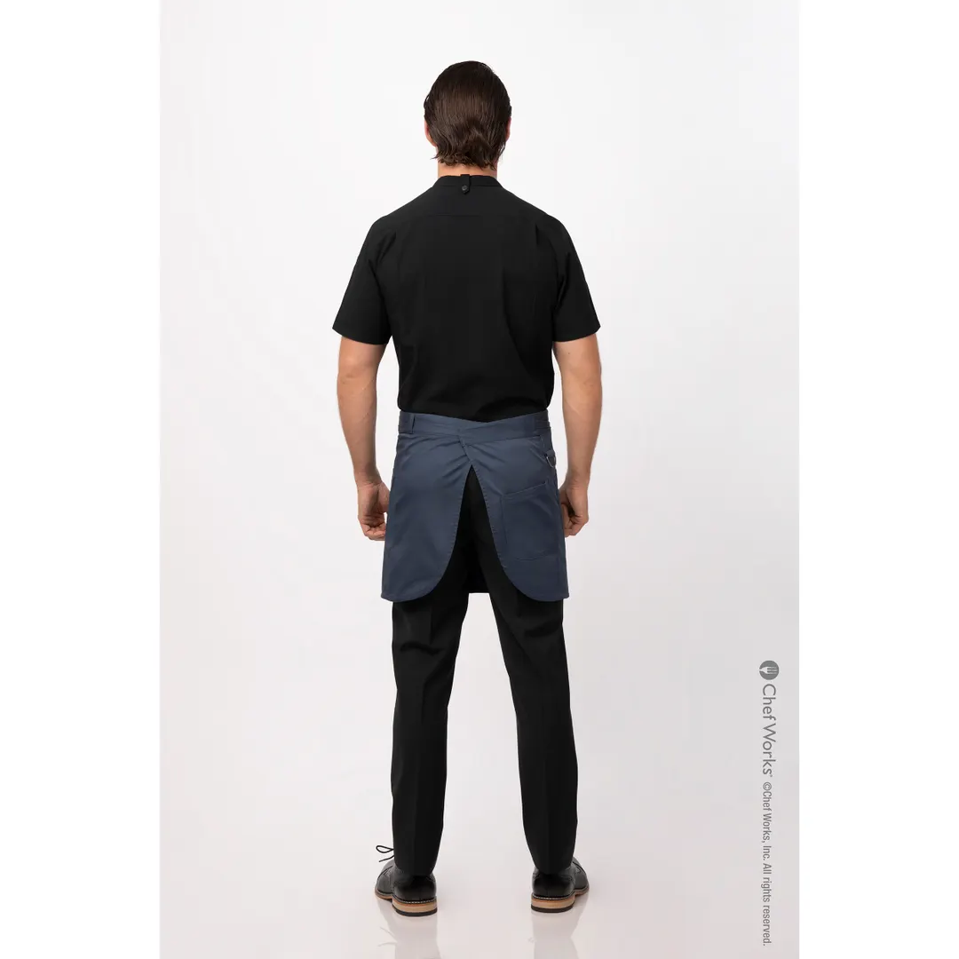 Chef Works AHN05-BLU-0 Largo Half Bistro Apron, 16"L x 38"W, Blue, Poly/Cotton, Hip Patch Pockets