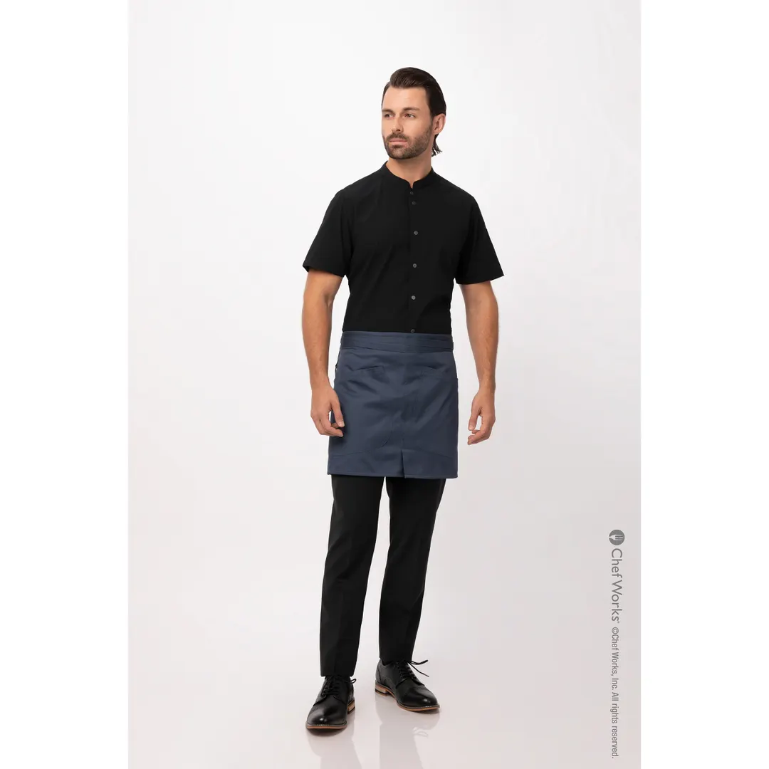 Chef Works AHN05-BLU-0 Largo Half Bistro Apron, 16"L x 38"W, Blue, Poly/Cotton, Hip Patch Pockets