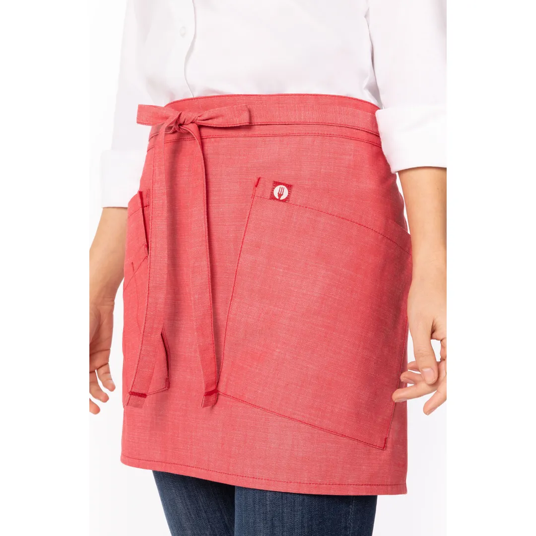 Chef Works AHN06-CRL-0 Waist Apron, 16"L x 38"W, Coral, Poly/Cotton, 3 Pockets