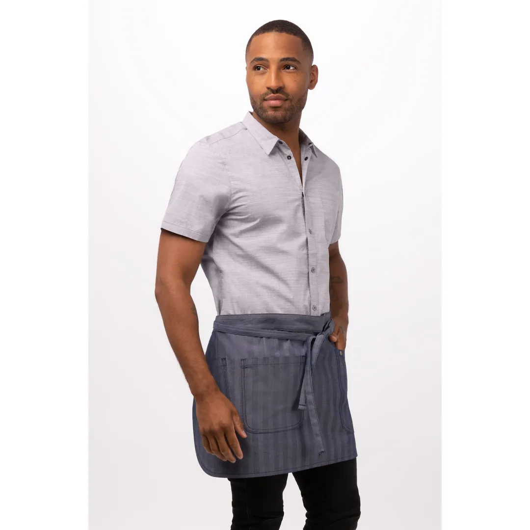 Chef Works AHN07-BLU-0 Seattle Half Bistro Waist Apron, 16"L X 38"W, 4 Pockets, Blue, Poly/Cotton