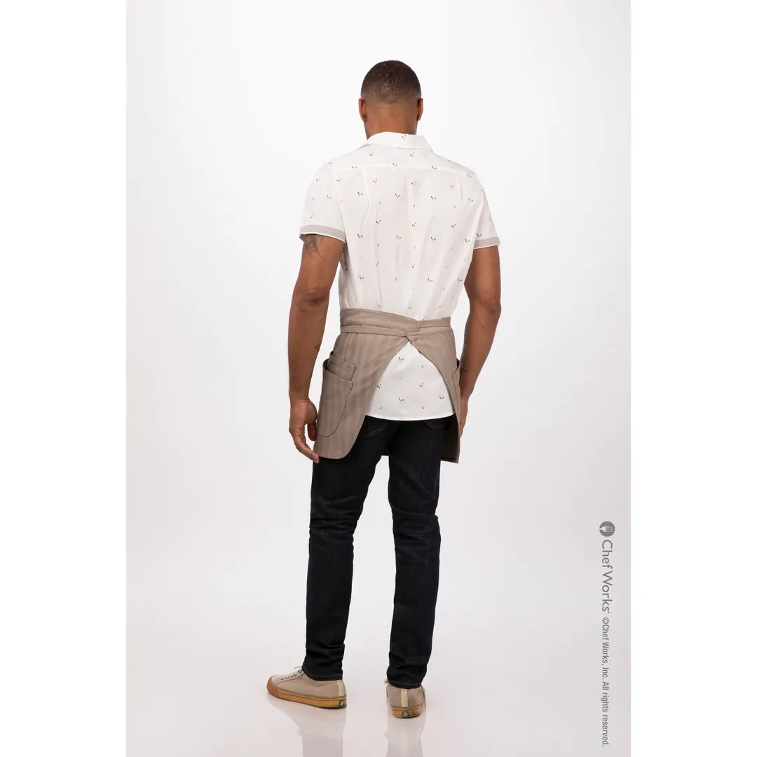 Chef Works AHN07-TAU-0 Seattle Half Bistro Waist Apron, 16"L x 38"W, 4 Pockets, Taupe, 65/35 Poly/Cotton