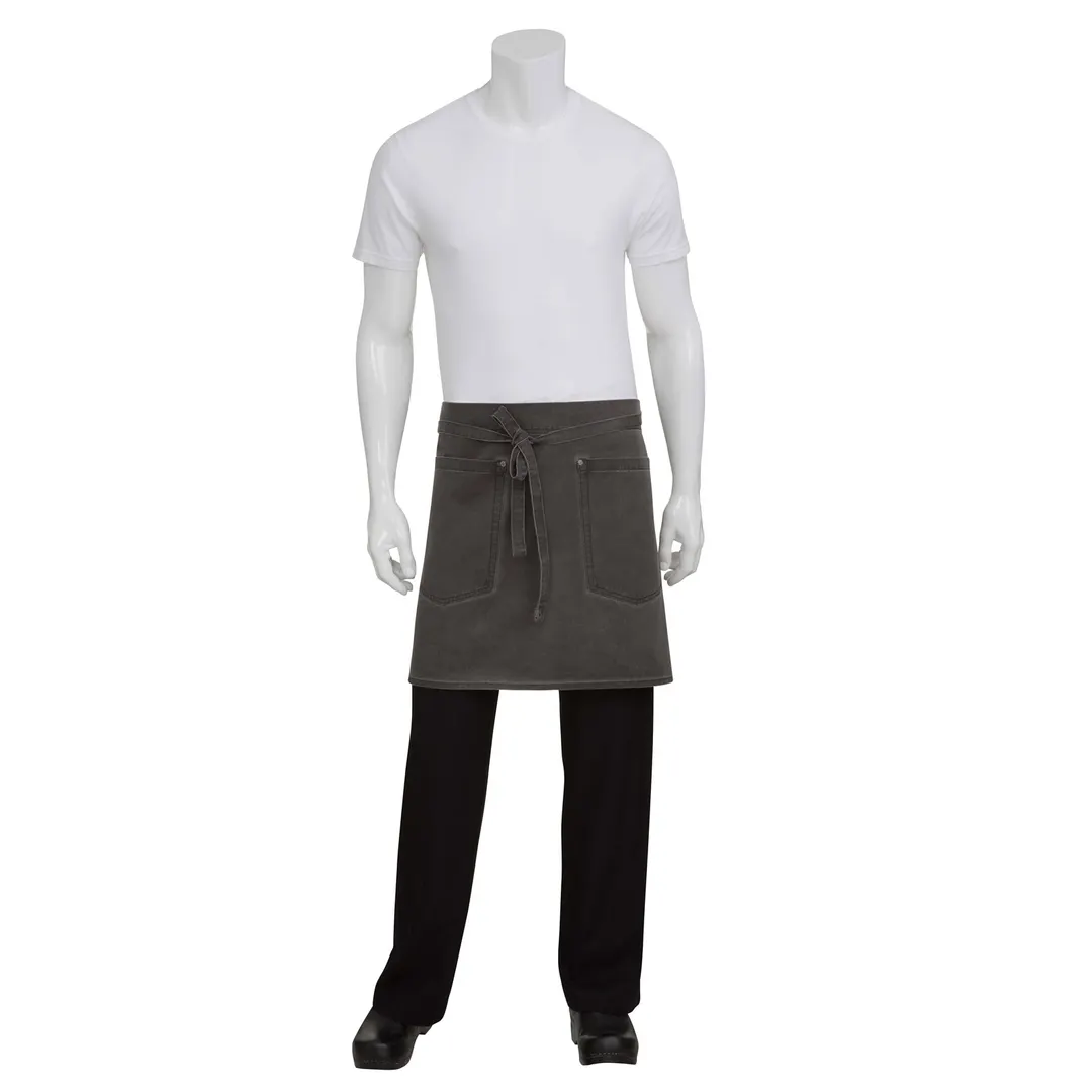 Chef Works AHWAQ014-PEW-0 Waist Apron, 19"L X 31"W, 100% Cotton, Pewter, 2 Pockets - 1/Case