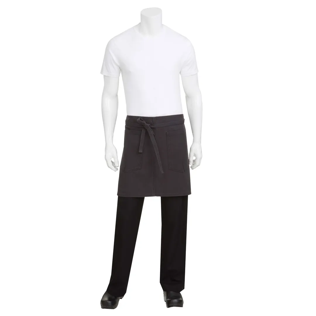 Chef Works AHWKV013-SGY-0 - 19"L X 31"W Gray Cotton Waist Apron - 2 Pockets