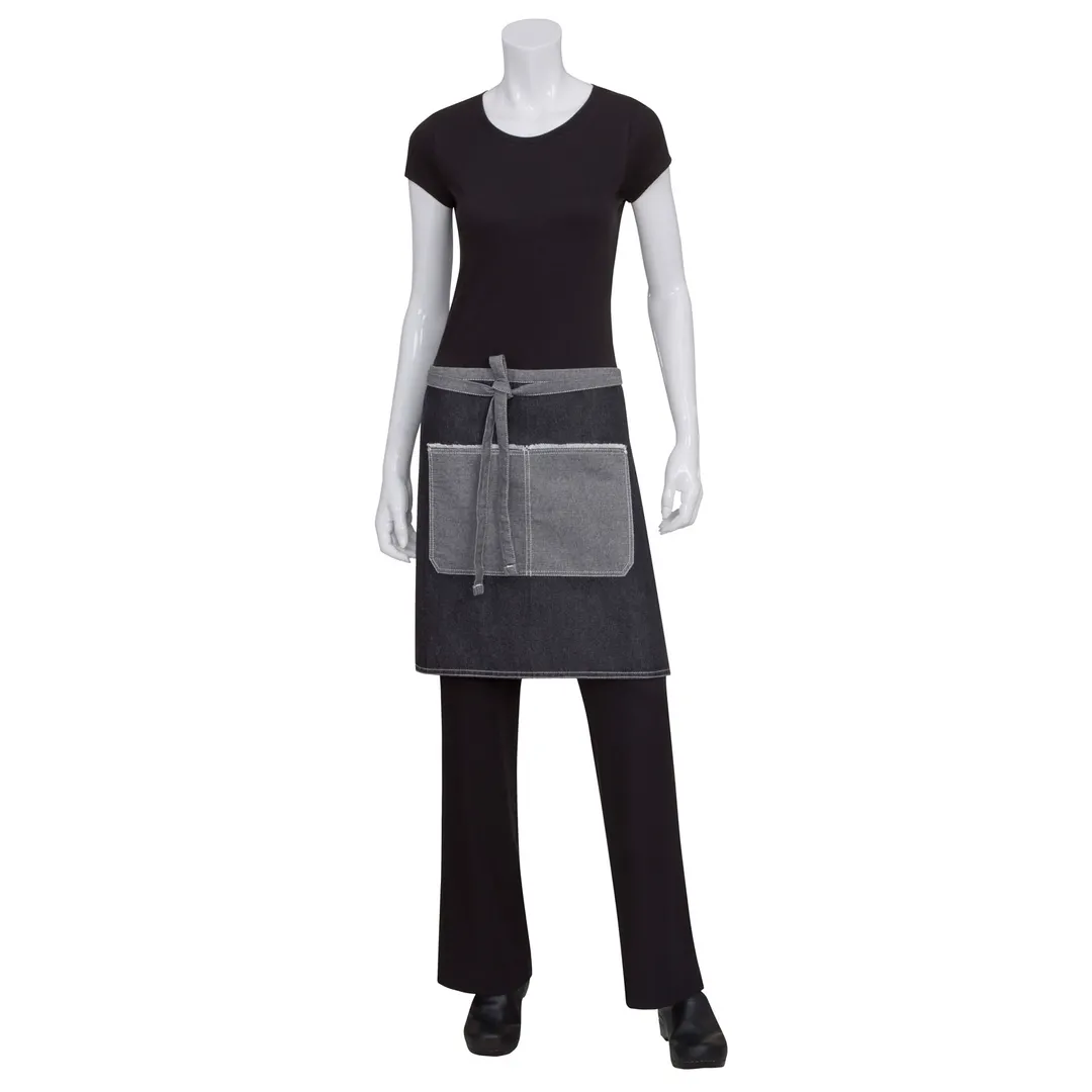 Chef Works AW044-BLK-0 - 19"L X 28.5"W Black 100% Cotton Denim Waist Apron