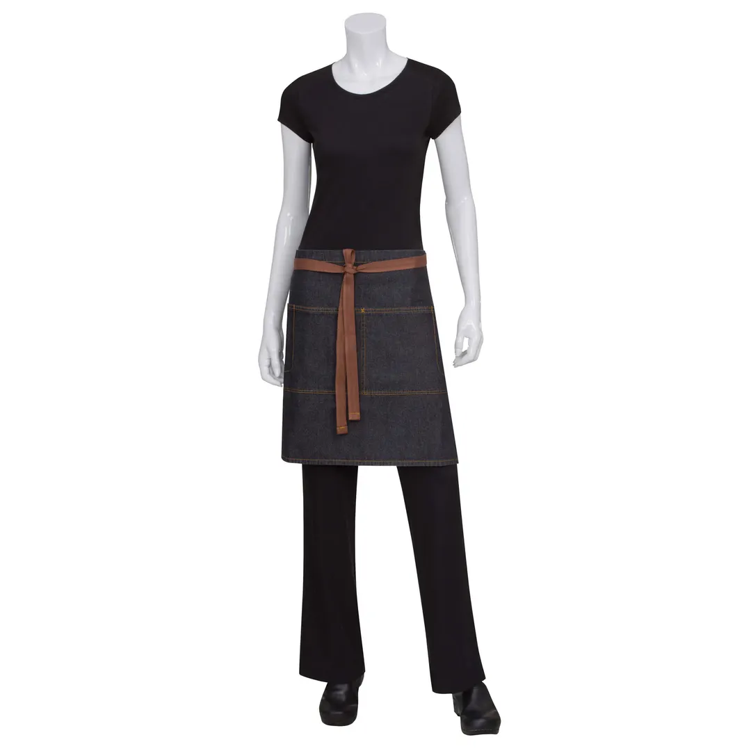 Chef Works AW048-BLK-0 - 19"L X 28.5"W Black 100% Cotton Denim Waist Apron