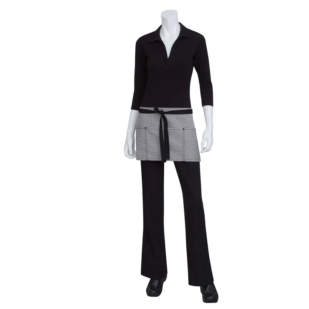 Chef Works AW050-BLK-0 Waist Apron, 12"L X 23"W, Black, Poly/Cotton, 3 Pockets - 1/Case