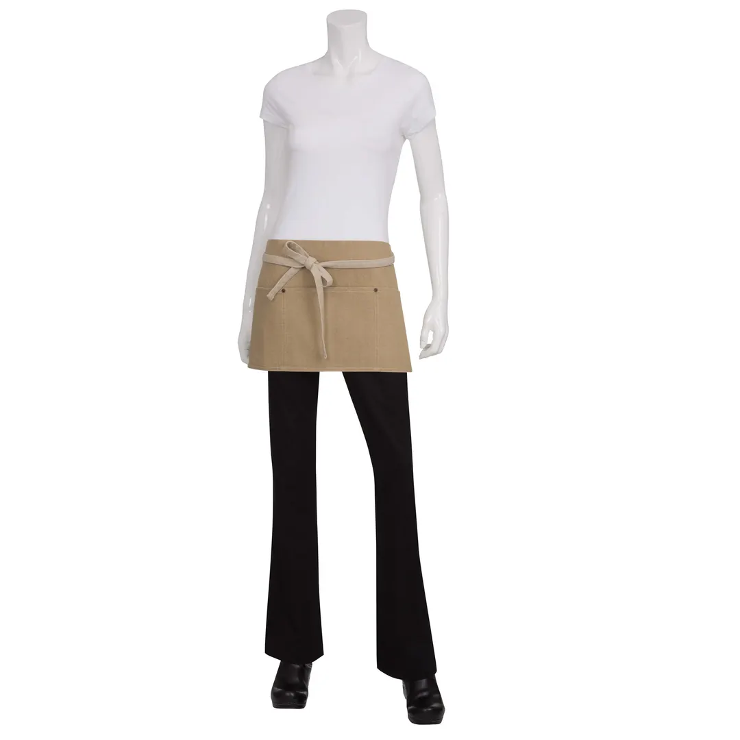 Chef Works AWCD016-NAT-0 Waist Apron, 12"L X 23"W, 100% Cotton Denim, Natural, 3 Pockets