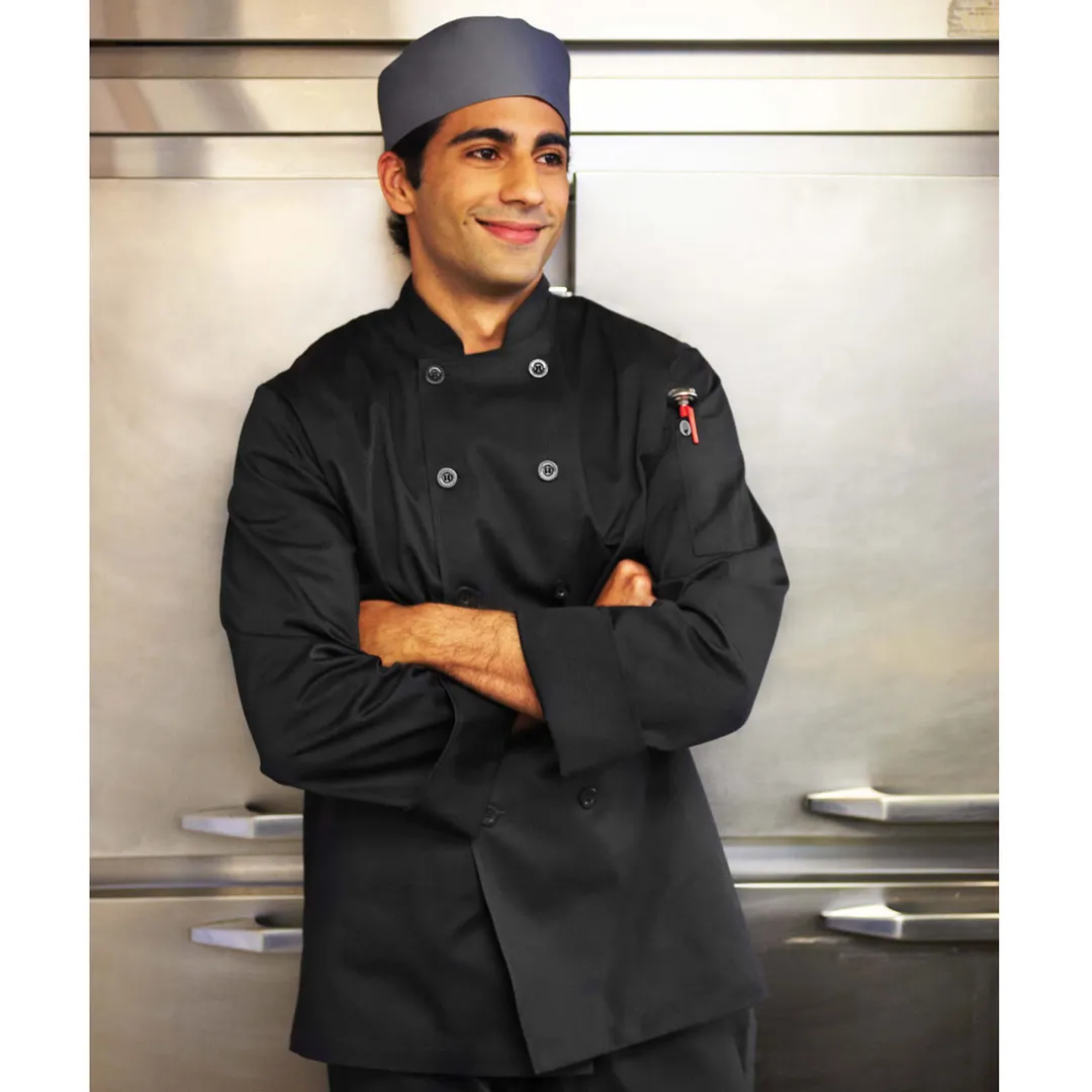 Chef Works BAST-BLK-3XL - Bastille Chef Coat, 3XL Black Poly/Cotton, Thermometer Pocket, Classic Fit