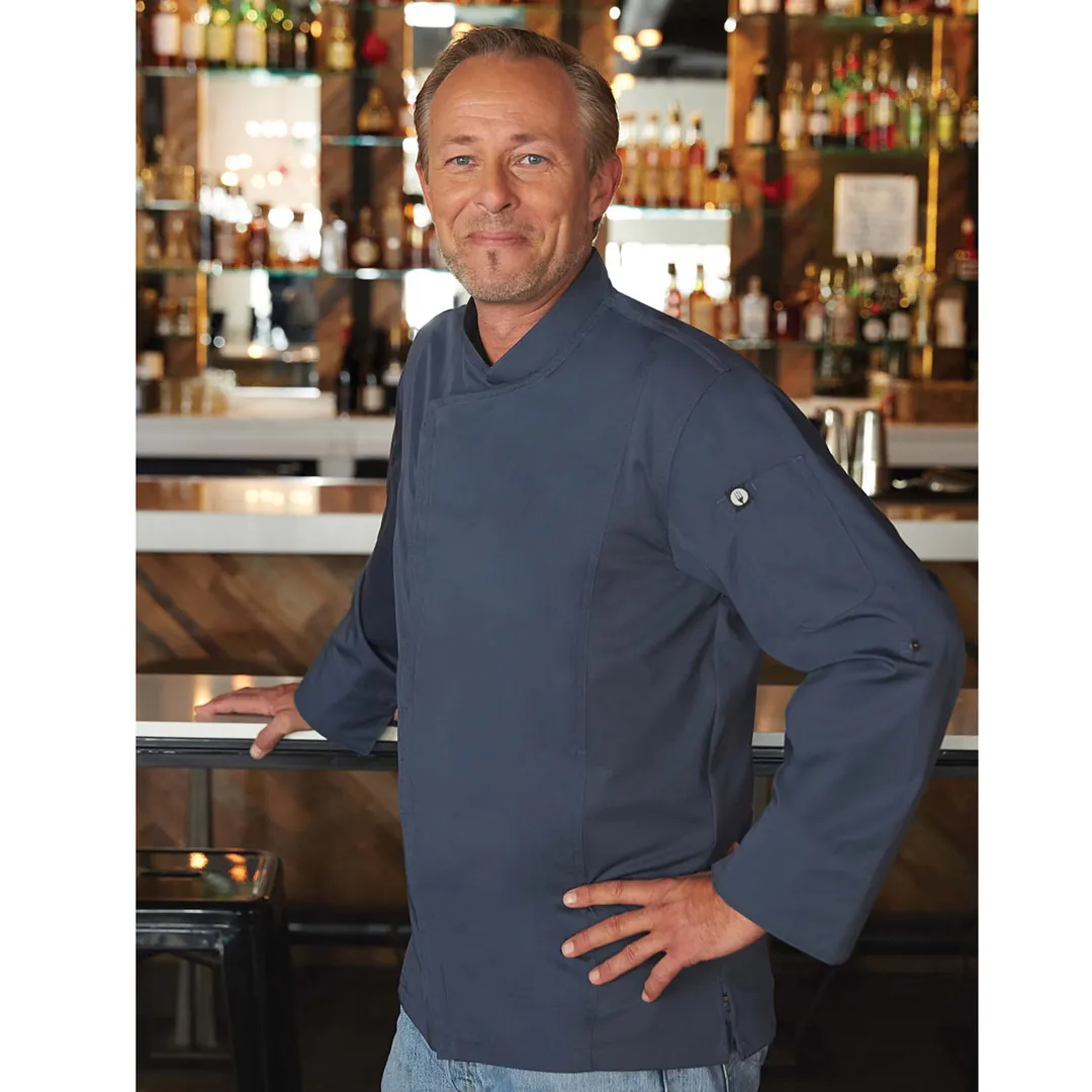 Chef Works BCLZ008-BLU-4XL Hartford Chef Coat, 4XL Blue, 65/35 PolyCotton Twill, Cool Vent™