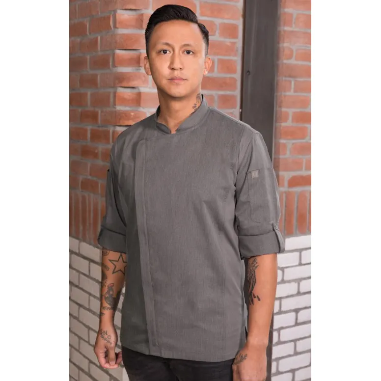 Chef Works BCLZ008-GRY-3XL - Hartford Chef Coat, 3XL Gray, Poly/Cotton Twill, Long Sleeves