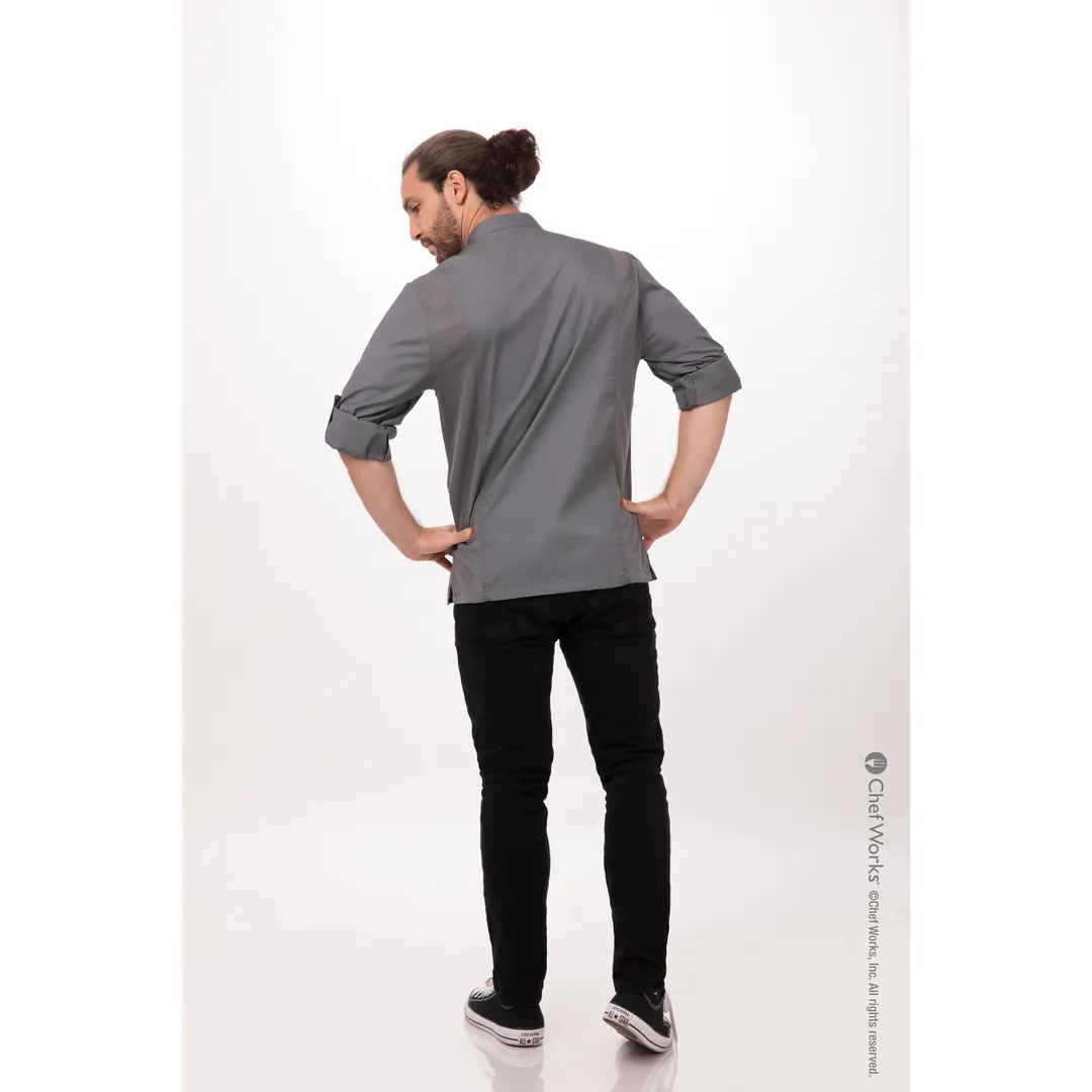 Chef Works BCMC010-GRY-4XL Men's Lansing Chef Coat, Gray, 4XL, Poly/Cotton, Long Sleeve