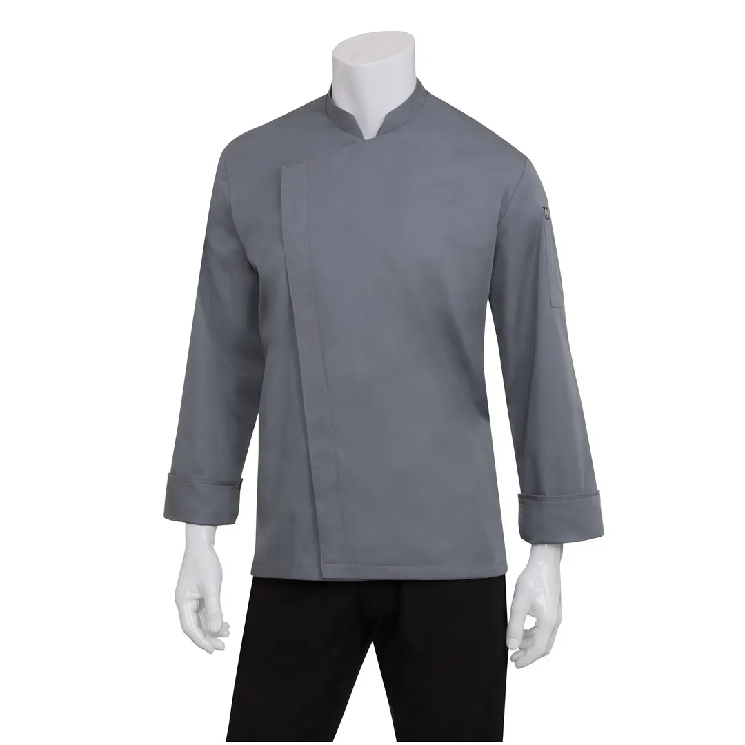 Chef Works BCMC010-GRY-L Men’s Lansing Chef Coat Large Gray 65/35 Poly Cotton Twill Roll‑Up Long Sleeves