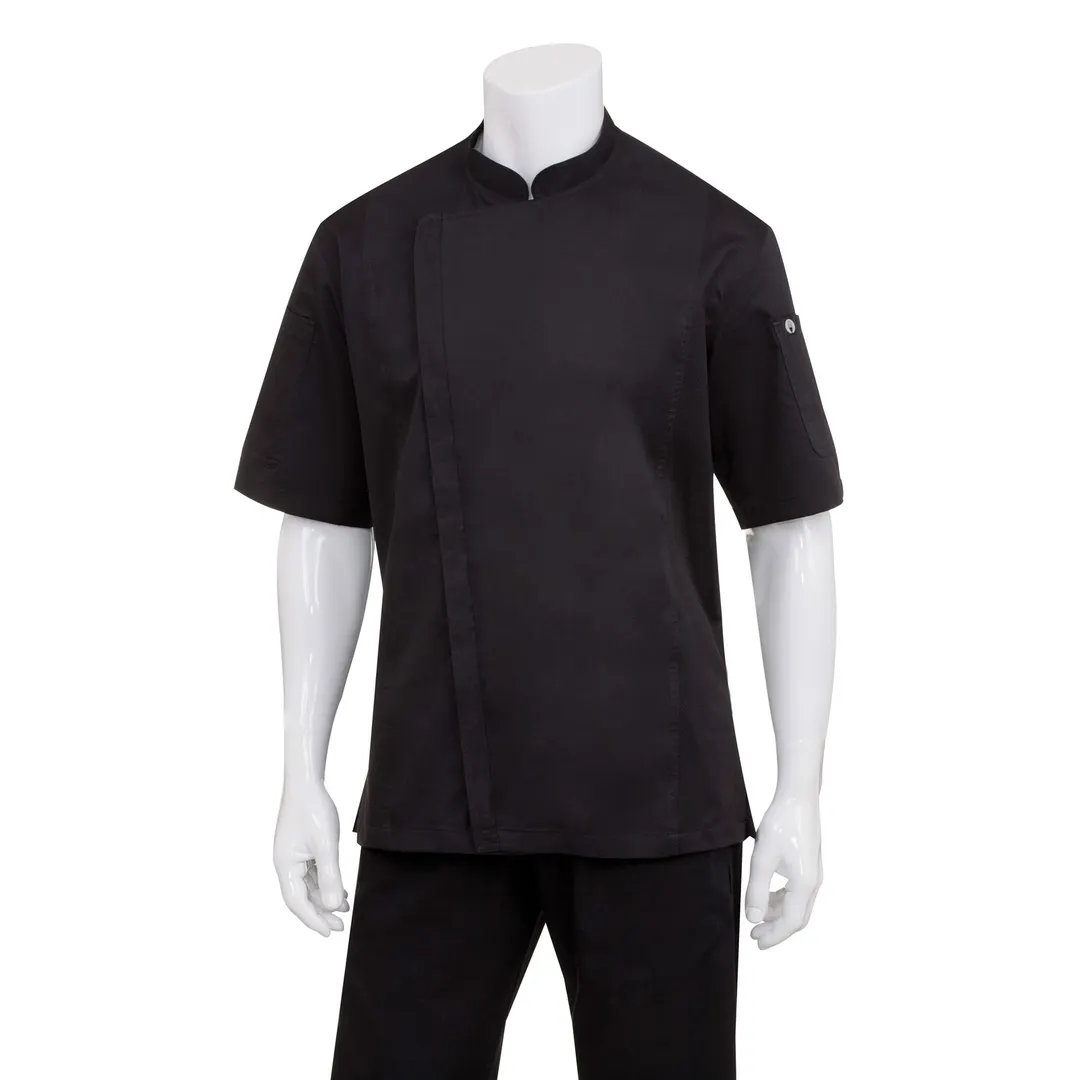 Chef Works BCSZ009-BLK-L Chef Coat, Large Black, Short‑Sleeve, 65/35 Twill, Cool Vent™ Sides