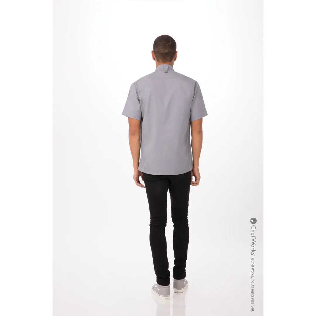 Chef Works BCSZ009-GRY-4XL - Men's Short Sleeve Chef Coat, Gray 4XL, 65/35 Poly/Cotton Twill