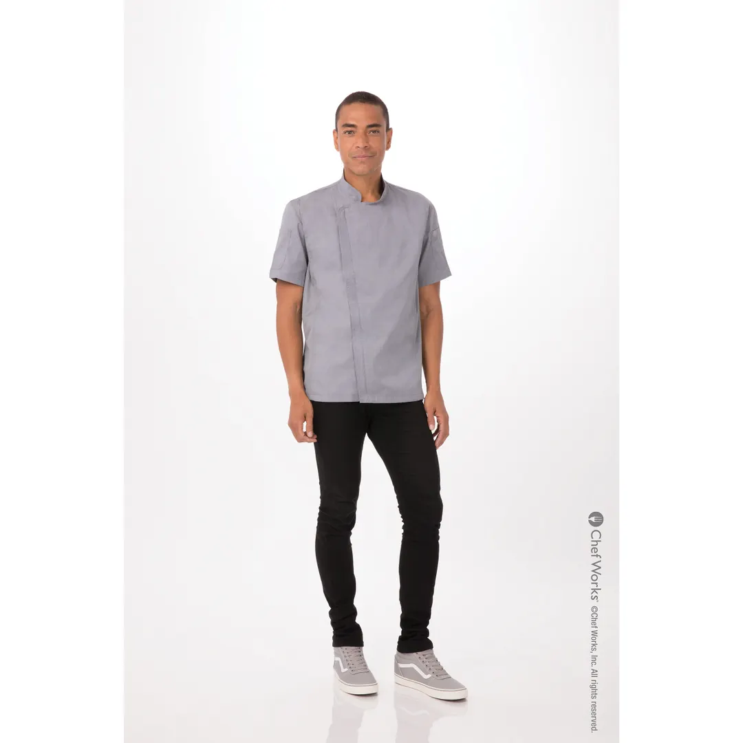 Chef Works BCSZ009-GRY-4XL - Men's Short Sleeve Chef Coat, Gray 4XL, 65/35 Poly/Cotton Twill