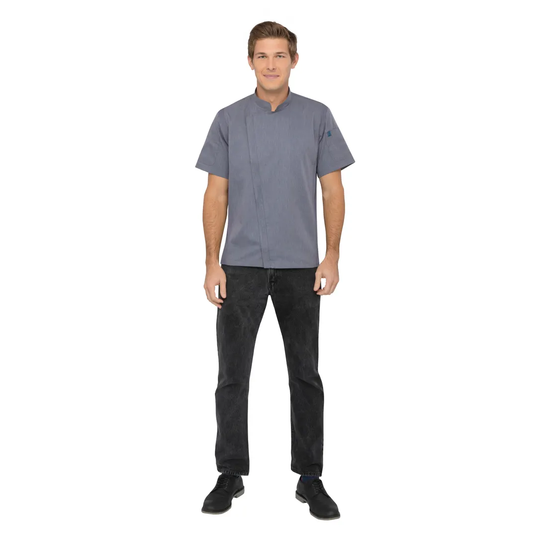 Chef Works BCSZ009-INB-XL Chef Coat, XL Ink Blue, Short Sleeve, 2‑Way Zipper, Apron Snap, Pockets
