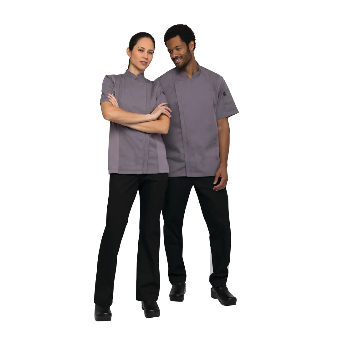 Chef Works BCSZ009-PUR-M Chef Coat, M Purple, Short‑Sleeve, 65/35 Poly/Cotton Twill, Apron Snap