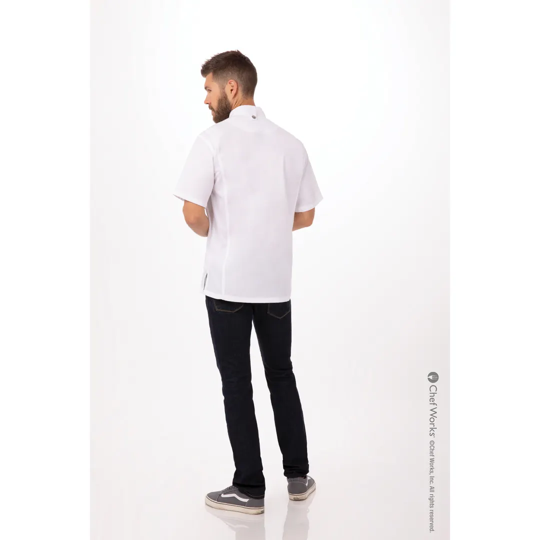 Chef Works BCSZ009-WHT-5XL Short Sleeve Chef Coat, White 5XL Poly/Cotton Twill, Slits, Phone Pocket