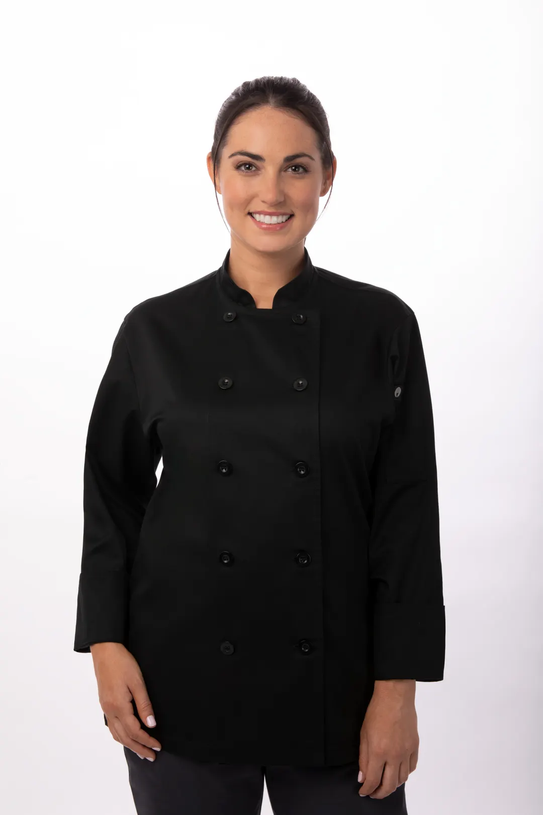 Chef Works BCW004-BLK-2XL Chef Coat, Double‑Breasted 2XL Black, 65/35 Poly‑Cotton, Thermometer Pocket