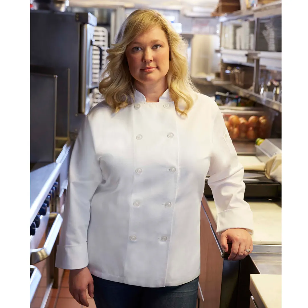 Chef Works BCW004-WHT-3XL Women's Le Mans Double‑Breasted Chef Coat, 65/35 Poly‑Cotton White 3XL