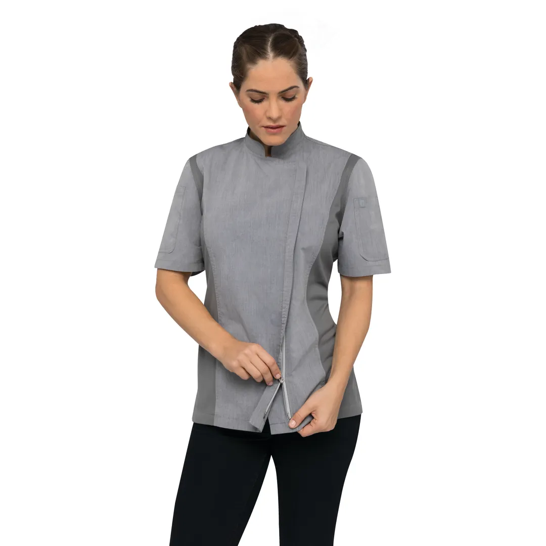 Chef Works BCWSZ006-GRY-XS Women's Chef Coat, Sleeve, Gray XS, 65/35 Twill, Vent™, 2‑Way Zipper