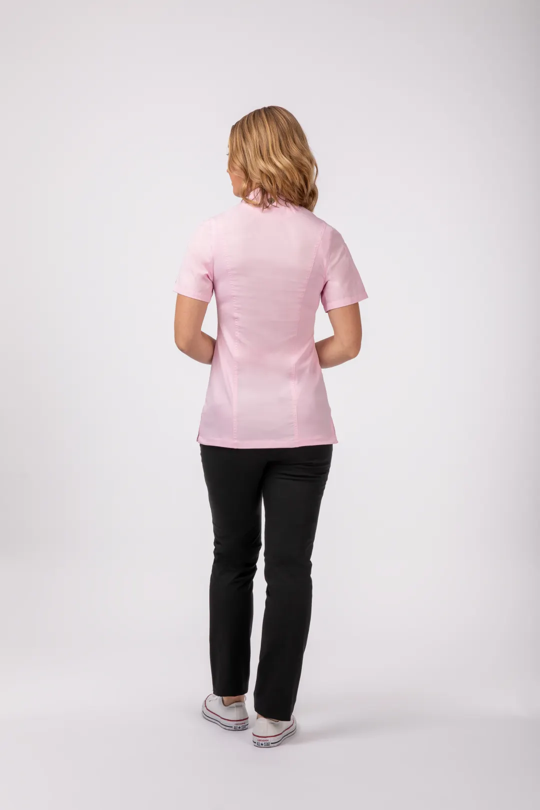 Chef Works BCWSZ006-PIN-M Women's Chef Coat, Medium Pink, Short Sleeve, Poly/Cotton Twill